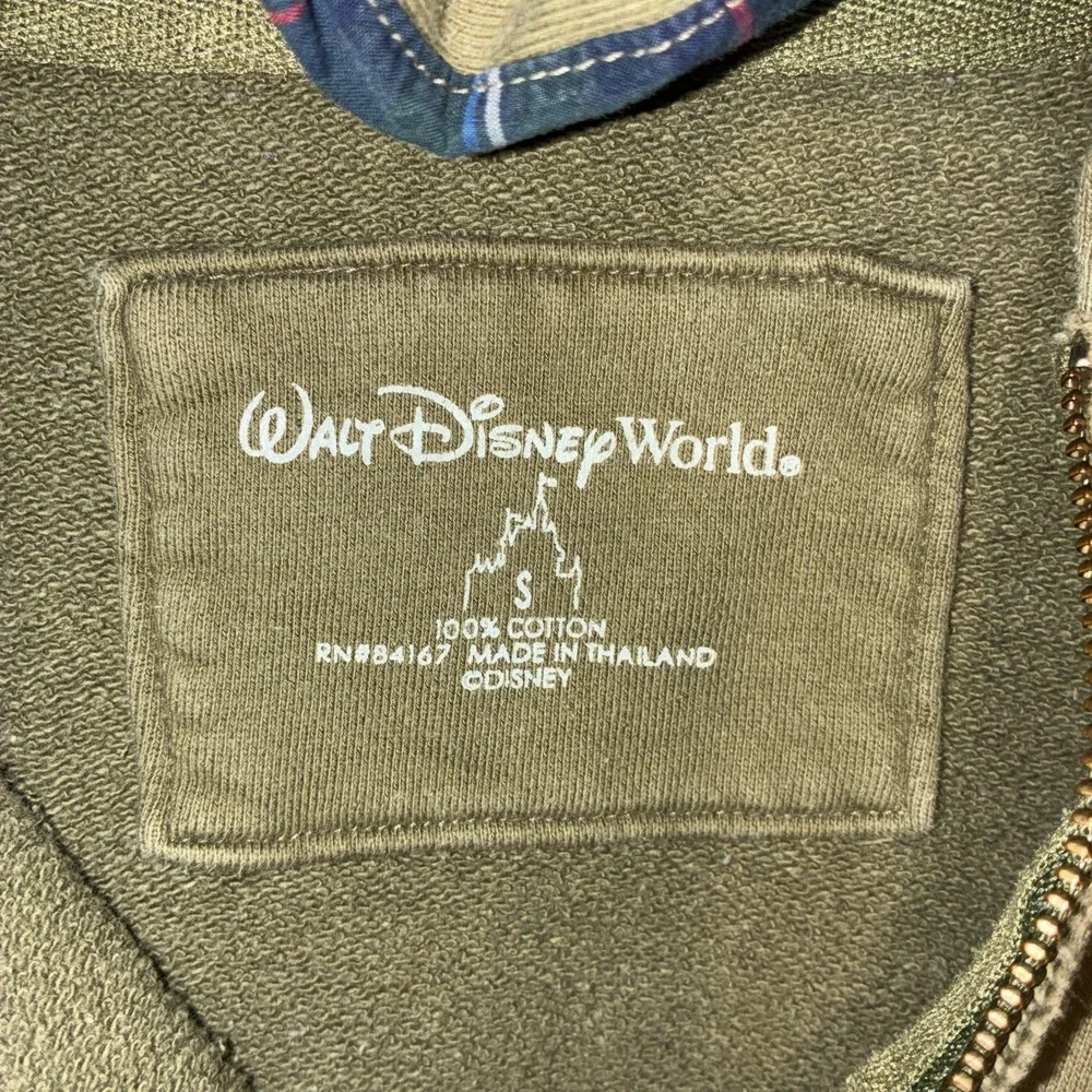 Vintage Walt Disney World Mickey Mouse 1/4 Zip Hoodie Plaid Lined Sz S Green